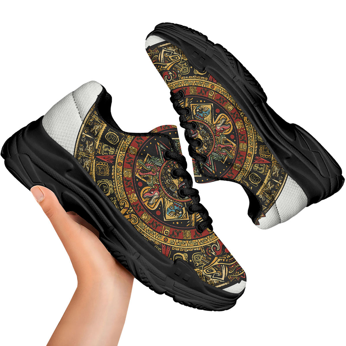 Calendar Mayan Print Black Chunky Shoes-grizzshop