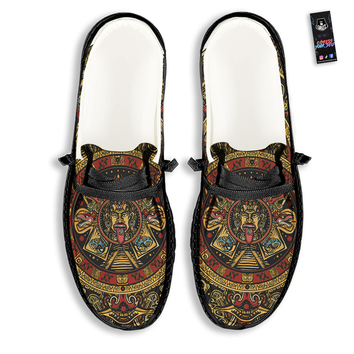 Calendar Mayan Print Black Loafers-grizzshop