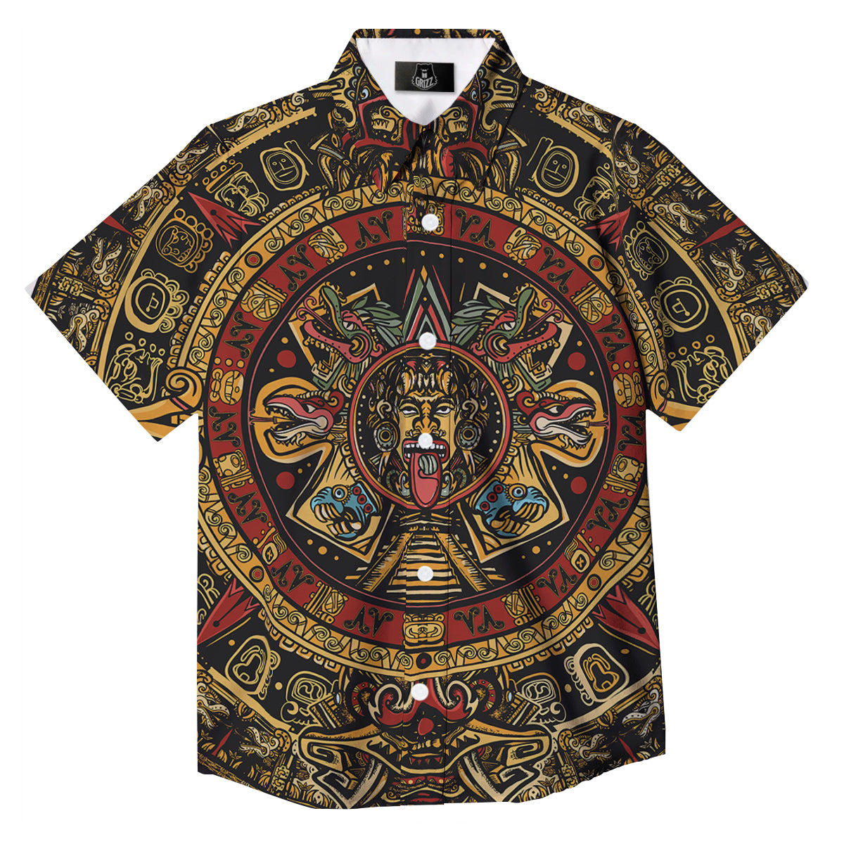 Calendar Mayan Print Button Up Shirt-grizzshop