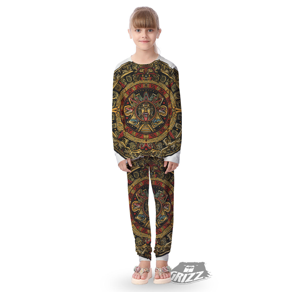 Calendar Mayan Print Kid's Pajamas-grizzshop