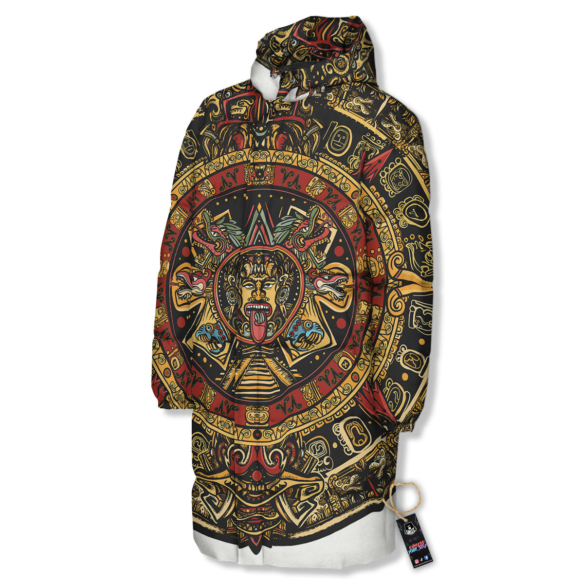 Calendar Mayan Print Long Down Jacket-grizzshop