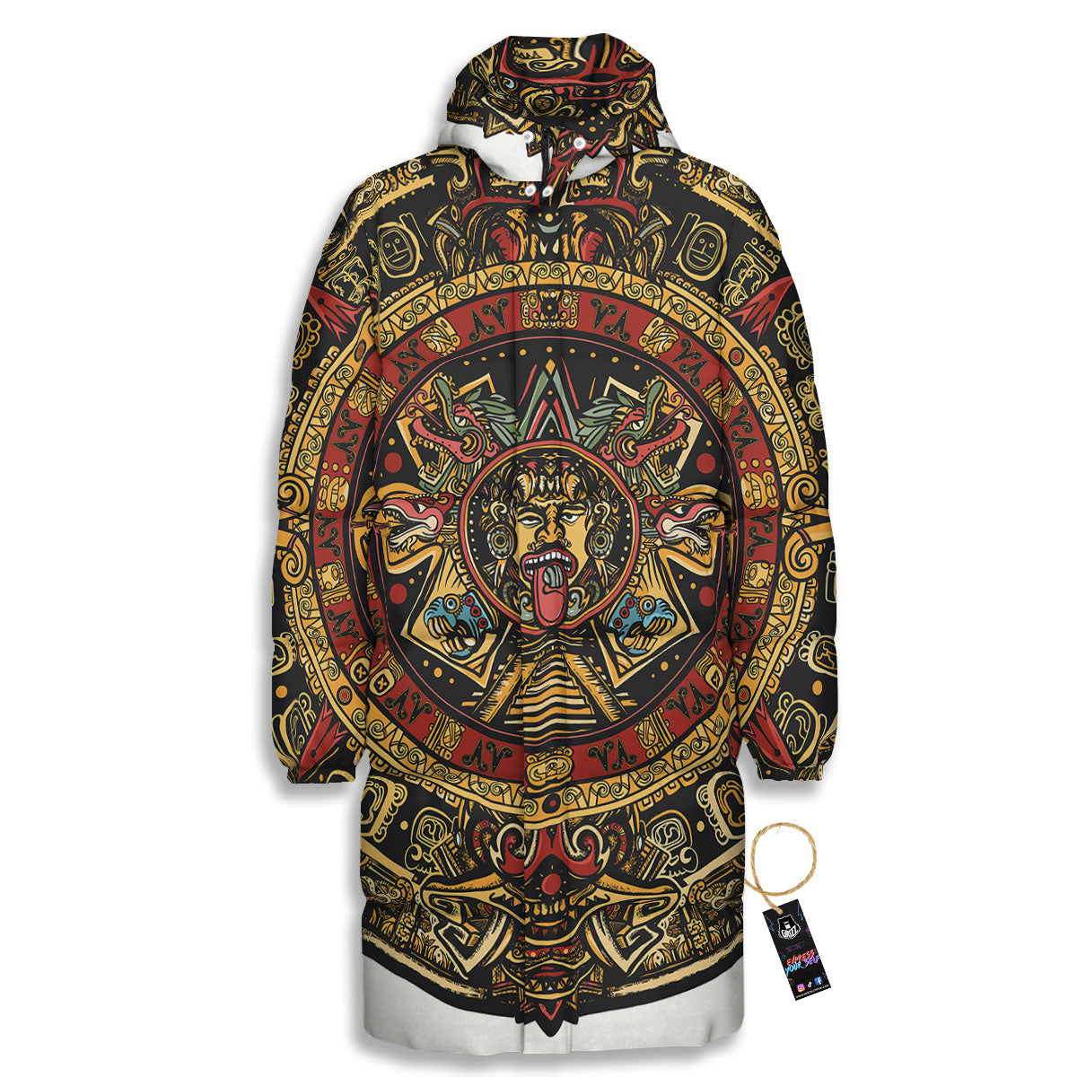 Calendar Mayan Print Long Down Jacket-grizzshop