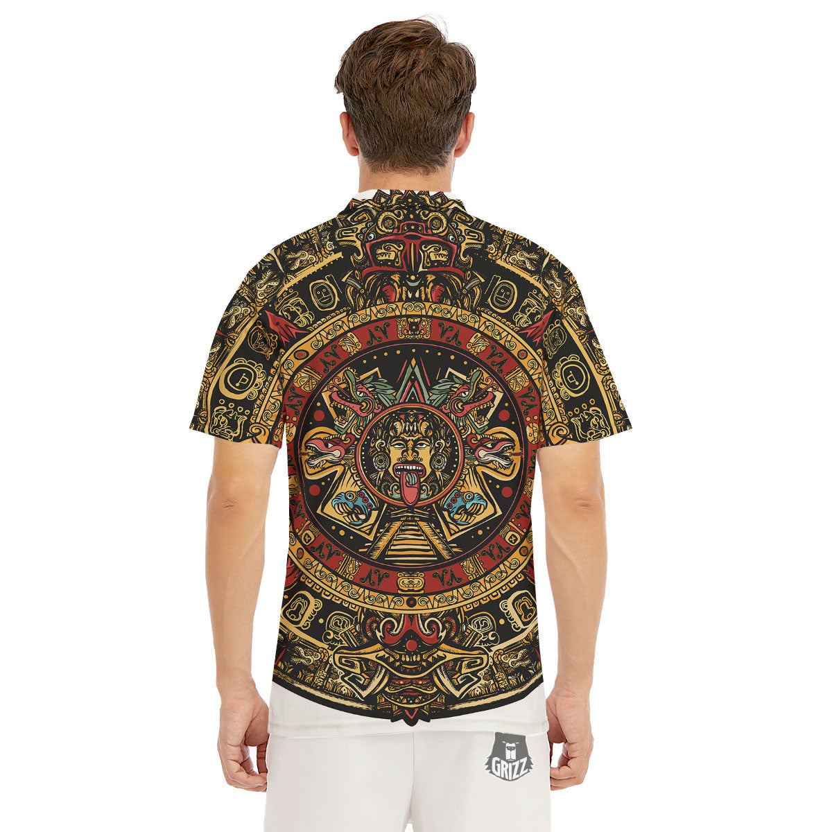 Calendar Mayan Print Men's Golf Shirts-grizzshop