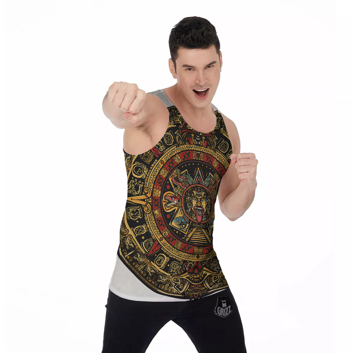 Calendar Mayan Print Men's Tank Top-grizzshop