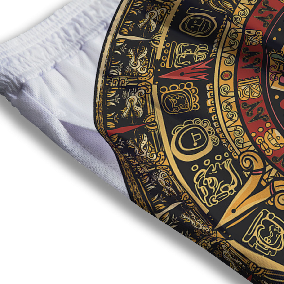 Calendar Mayan Print Mesh Shorts