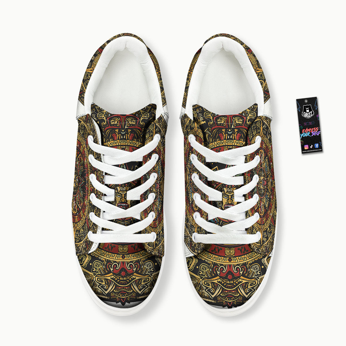 Calendar Mayan Print Platform Shoes-grizzshop