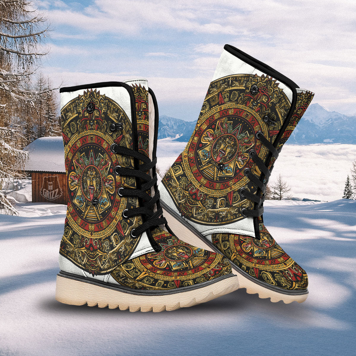 Calendar Mayan Print Snow Boots-grizzshop