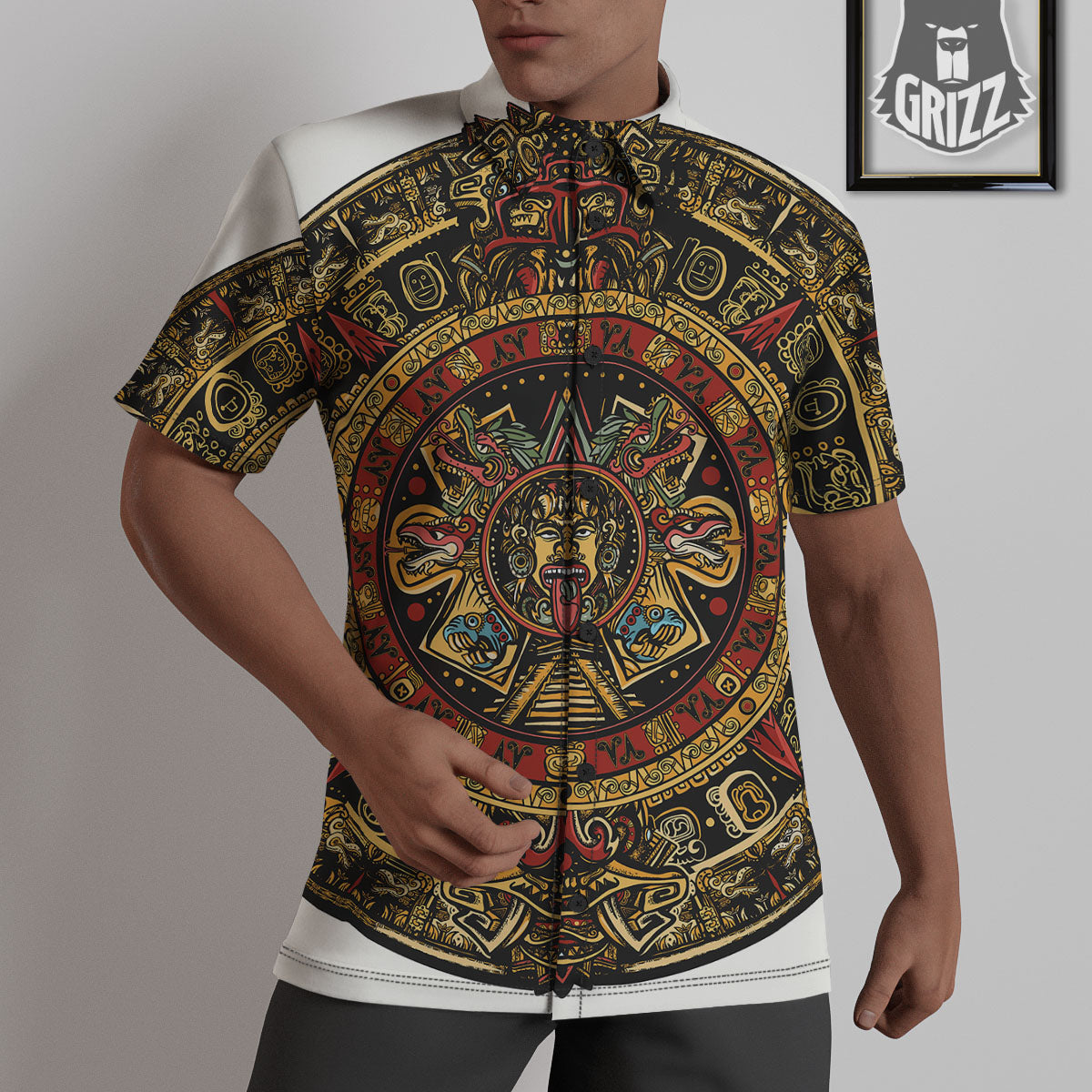 Calendar Mayan Print Untucked Shirts-grizzshop