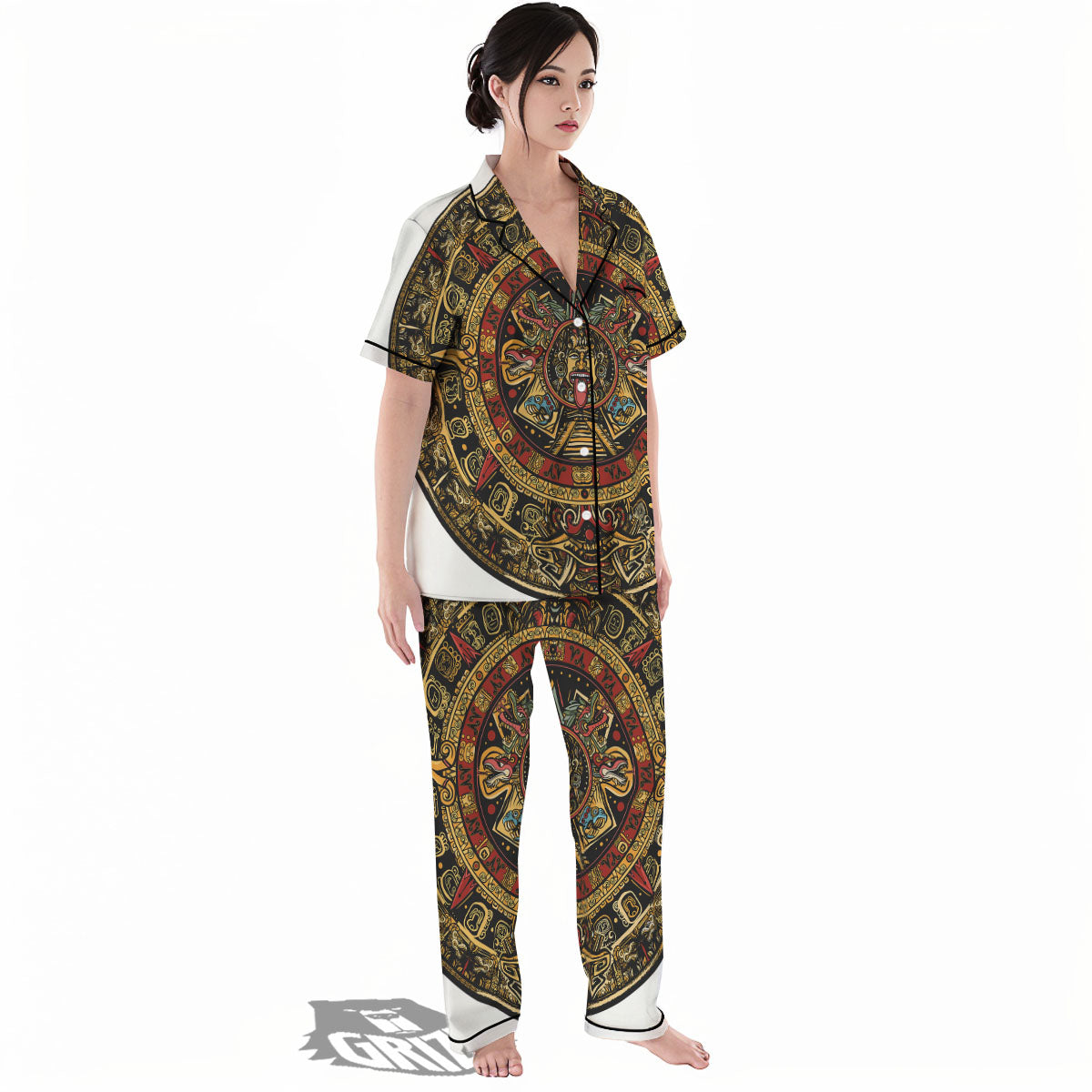 Calendar Mayan Print Women's Pajamas Set-grizzshop