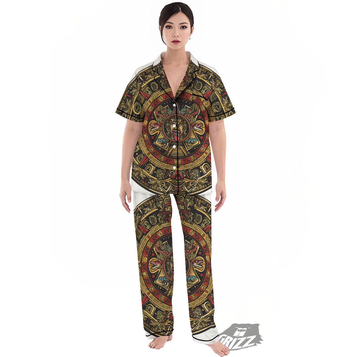Calendar Mayan Print Women's Pajamas Set-grizzshop