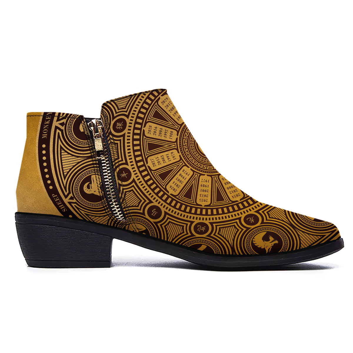 Calendar Signs Chinese Zodiac Print Ankle Boots-grizzshop