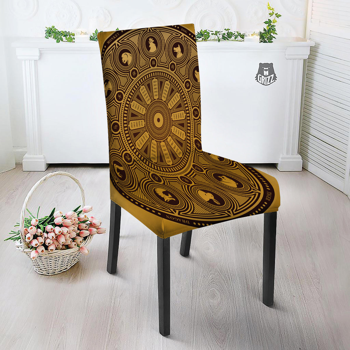 Calendar Signs Chinese Zodiac Print Dining Chair Slipcover-grizzshop