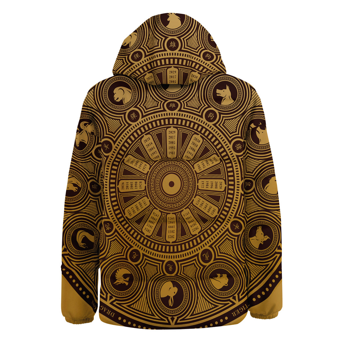 Calendar Signs Chinese Zodiac Print Down Jacket-grizzshop