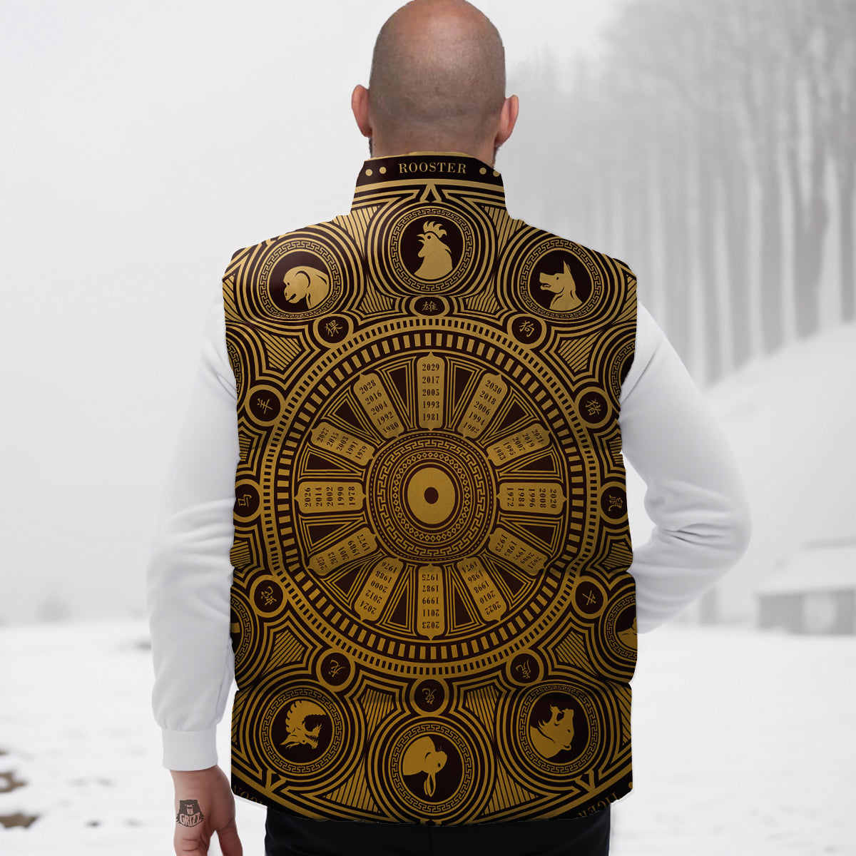 Calendar Signs Chinese Zodiac Print Down Vest