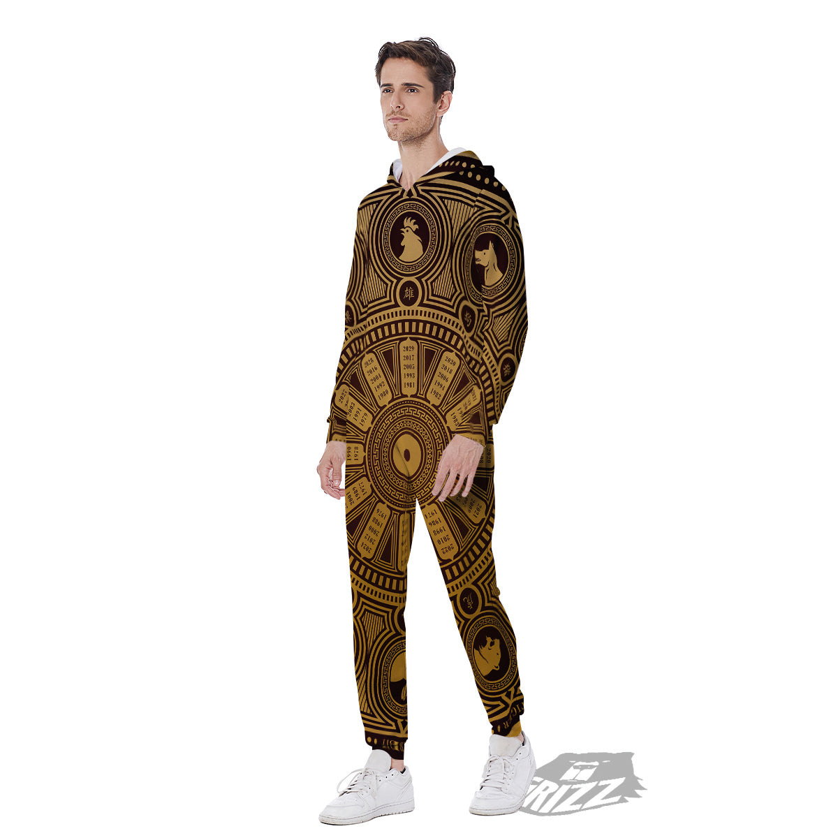 Calendar Signs Chinese Zodiac Print Men's Jumpsuit-grizzshop