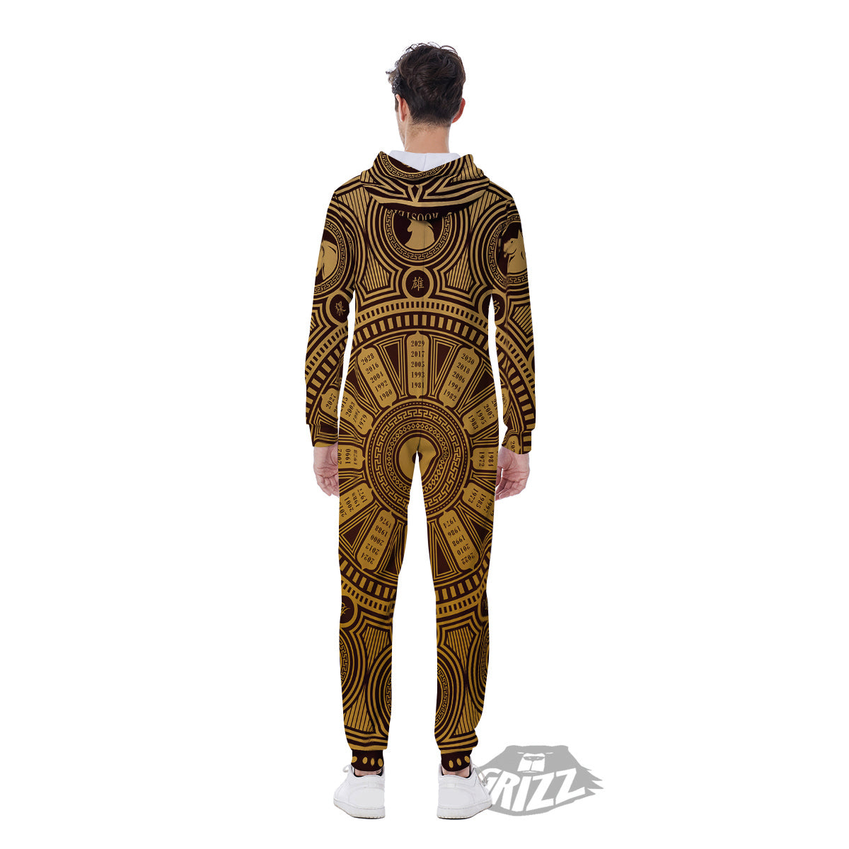 Calendar Signs Chinese Zodiac Print Men's Jumpsuit-grizzshop