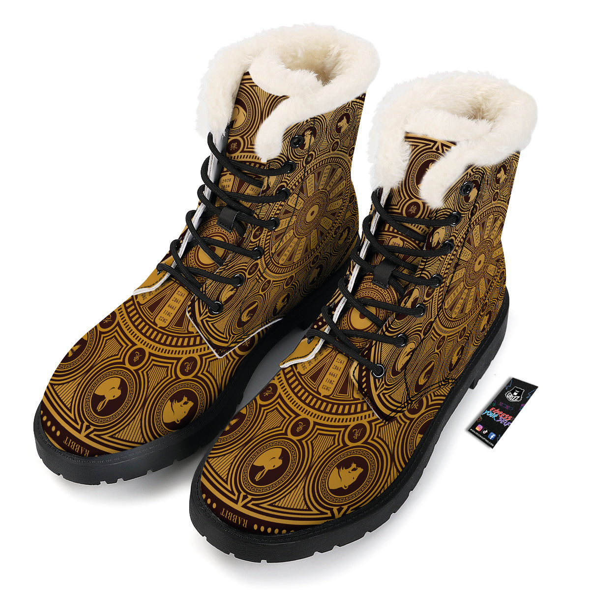 Calendar Signs Chinese Zodiac Print Winter Boots-grizzshop
