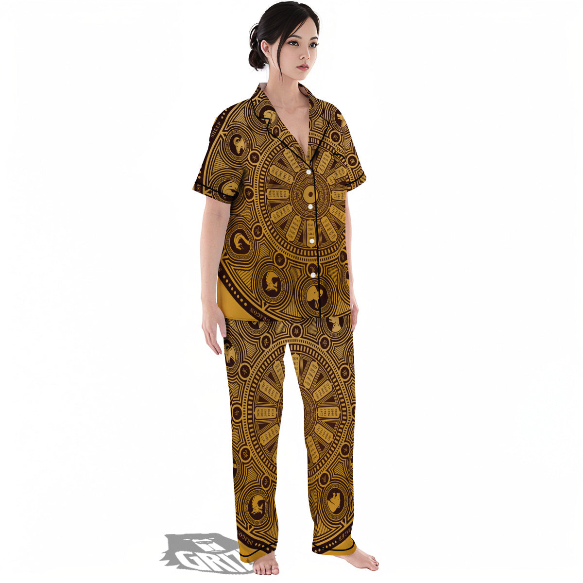 Calendar Signs Chinese Zodiac Print Women's Pajamas Set-grizzshop