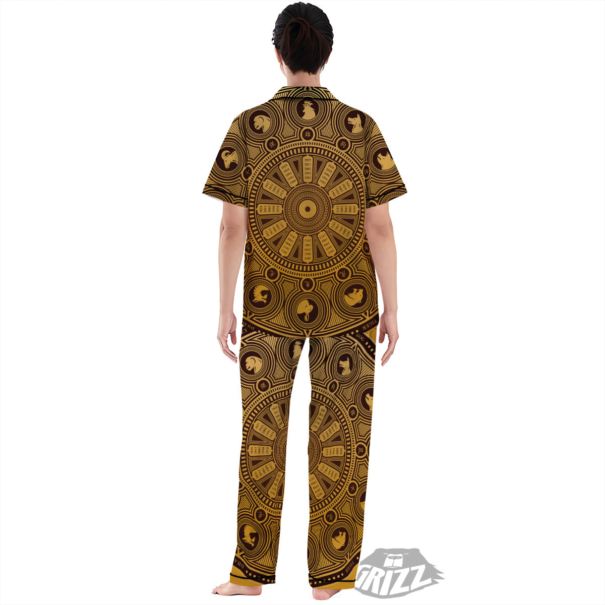 Calendar Signs Chinese Zodiac Print Women's Pajamas Set-grizzshop