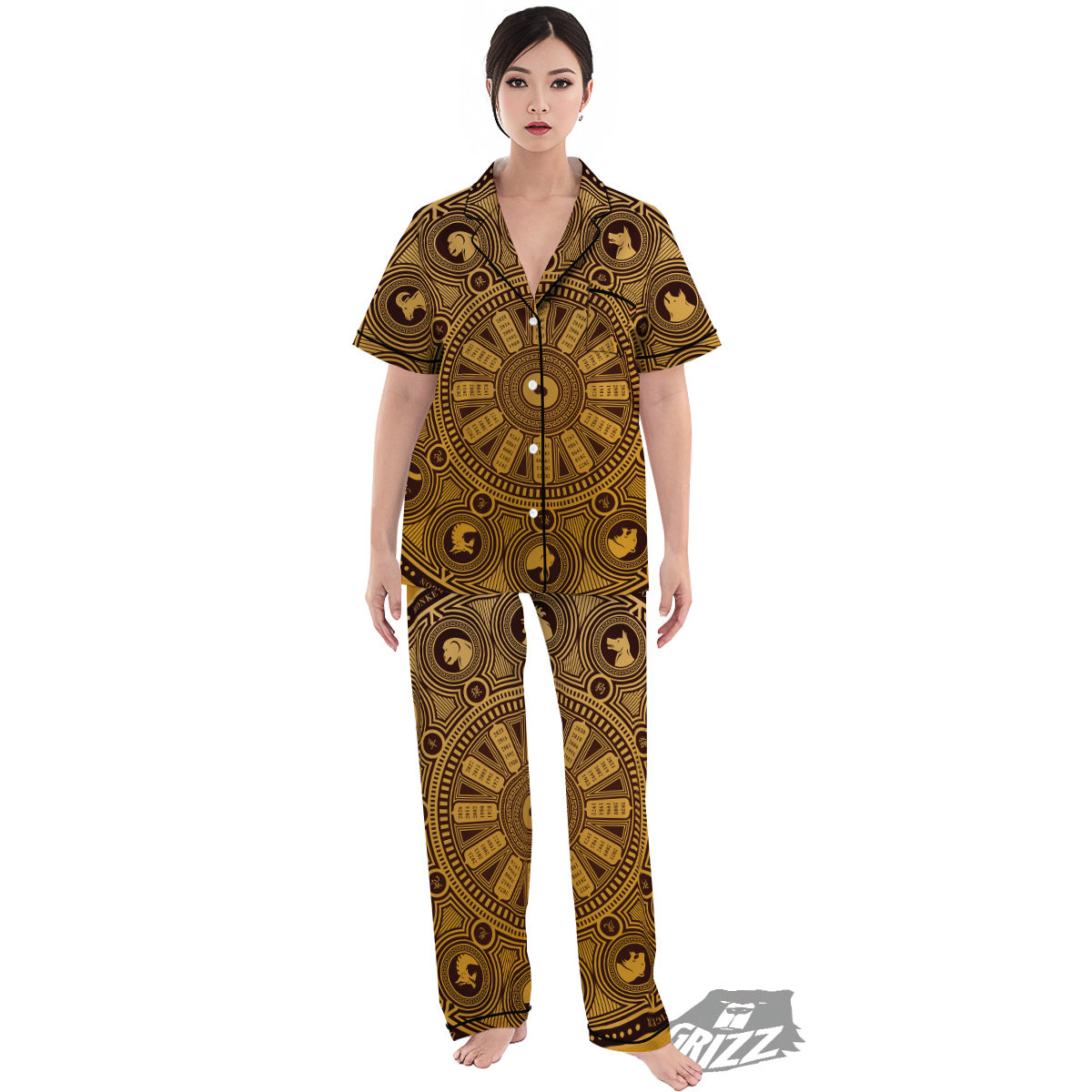 Calendar Signs Chinese Zodiac Print Women's Pajamas Set-grizzshop