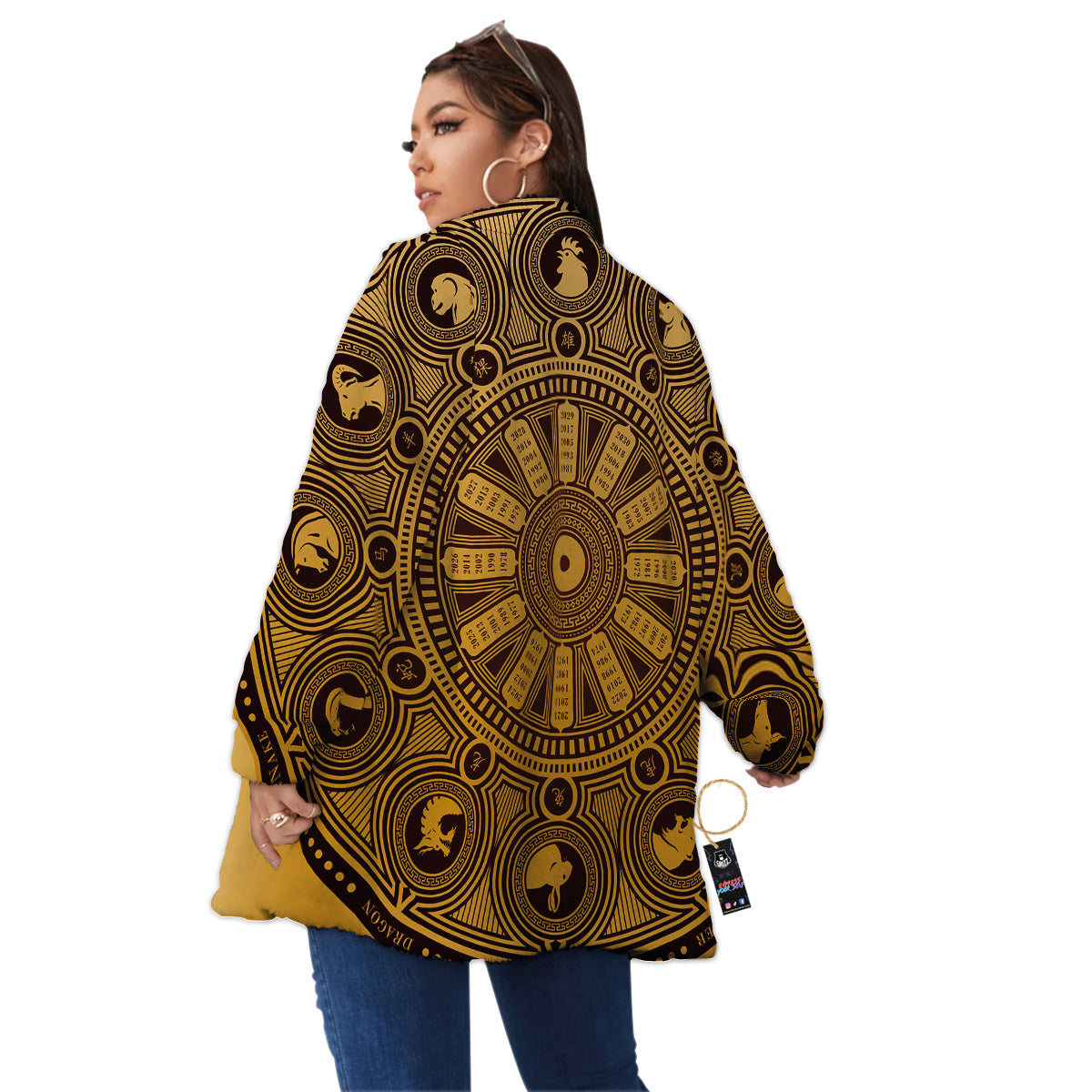 Calendar Signs Chinese Zodiac Print Women's Sherpa Jacket-grizzshop
