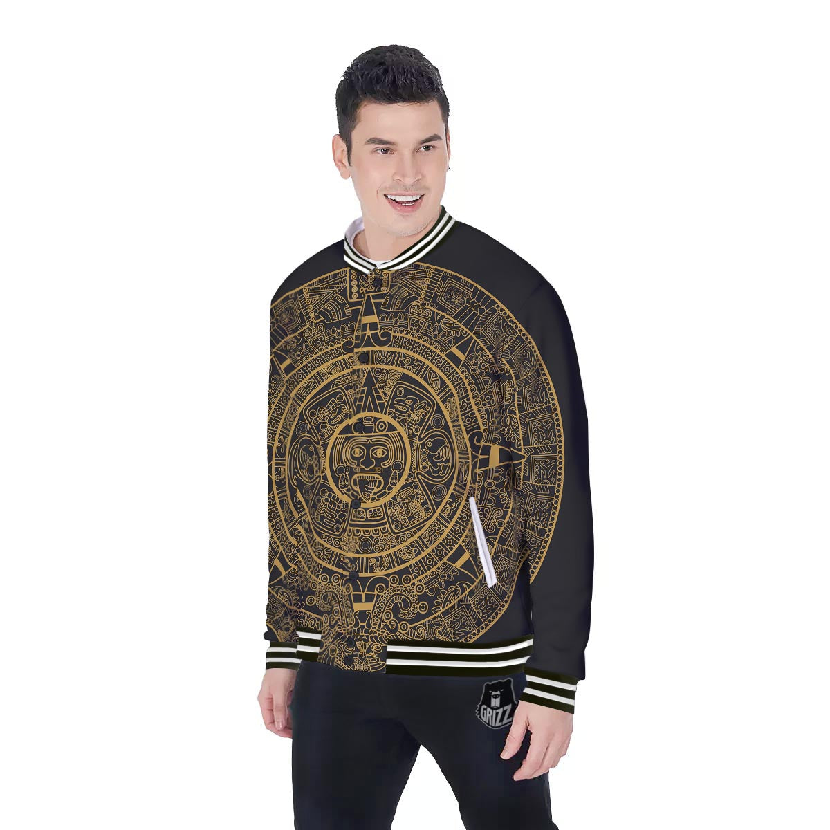 Calendar Tribal Maya Print Baseball Jacket-grizzshop