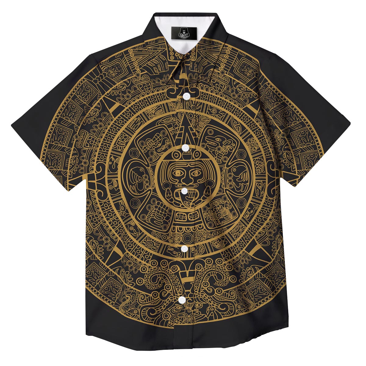 Calendar Tribal Maya Print Button Up Shirt-grizzshop