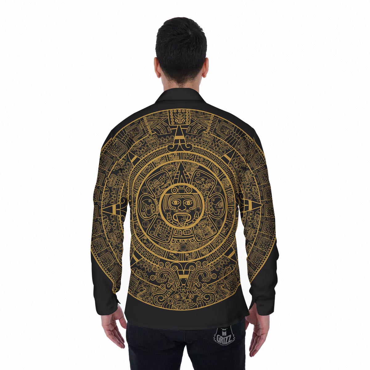 Calendar Tribal Maya Print Men's Long Sleeve Shirts-grizzshop