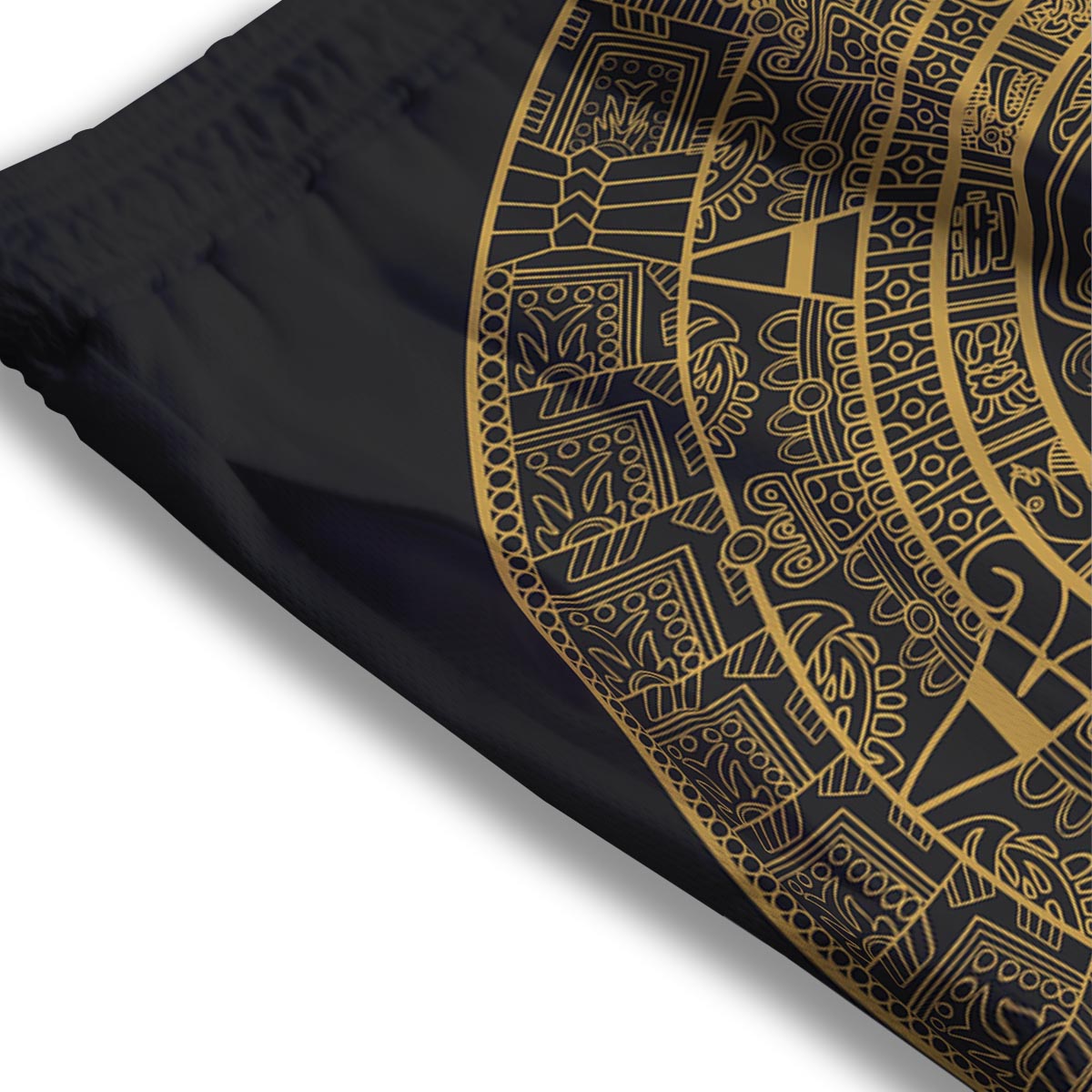 Calendar Tribal Maya Print Mesh Shorts