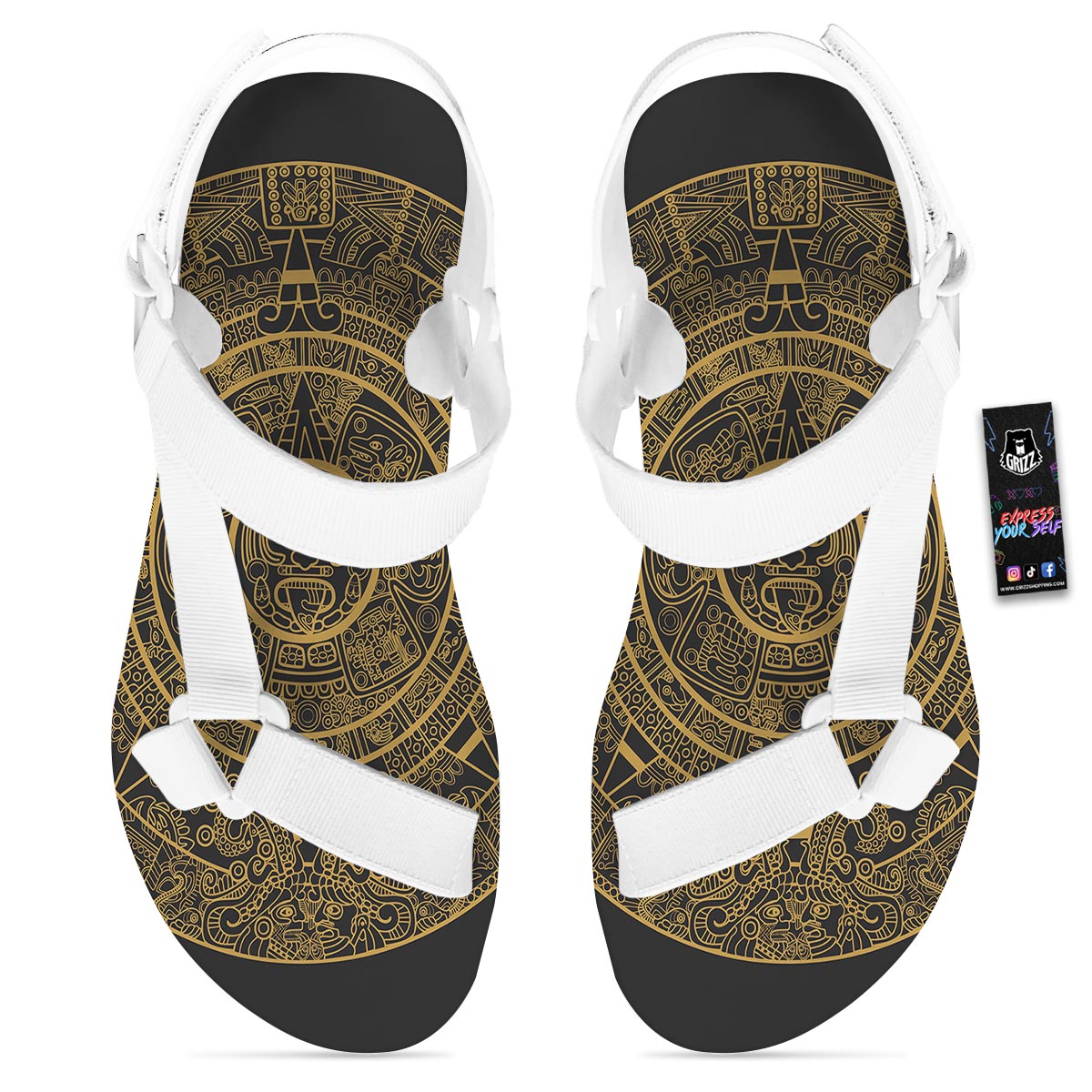 Calendar Tribal Maya Print White Open Toe Sandals-grizzshop