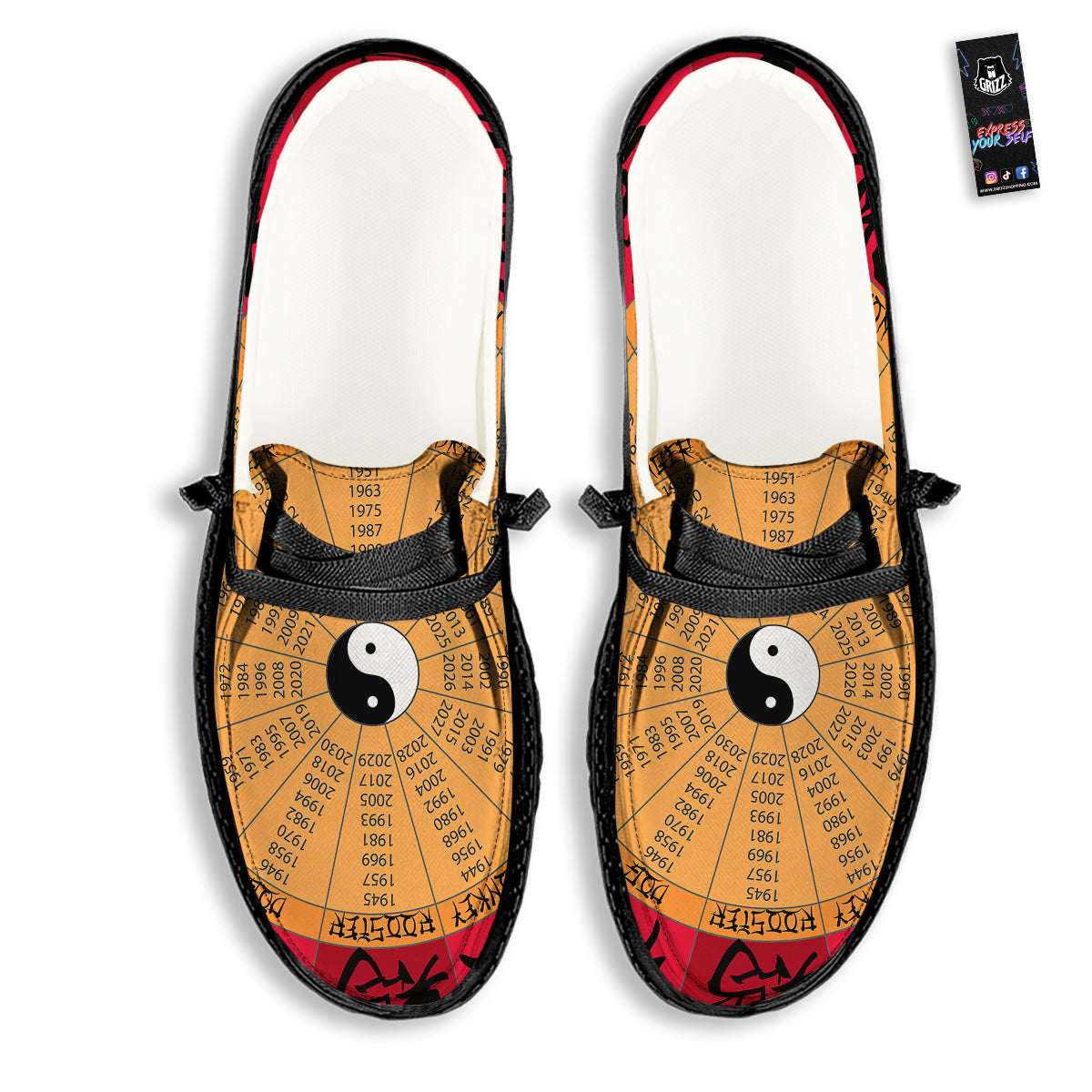 Calendar Wheel Chinese Zodiac Print Black Loafers-grizzshop