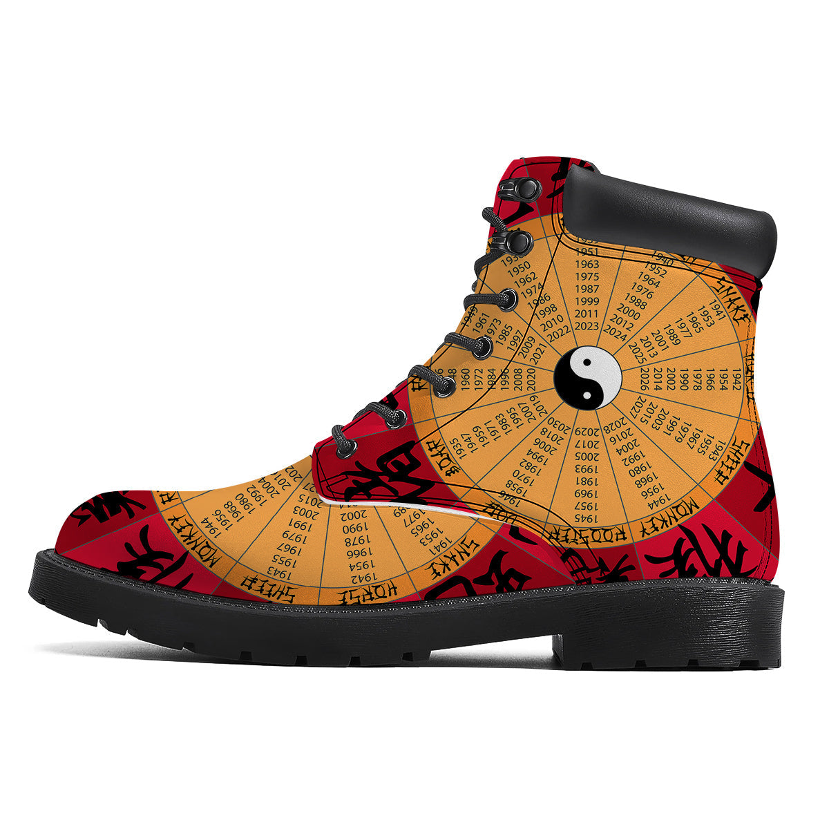 Calendar Wheel Chinese Zodiac Print Boots-grizzshop