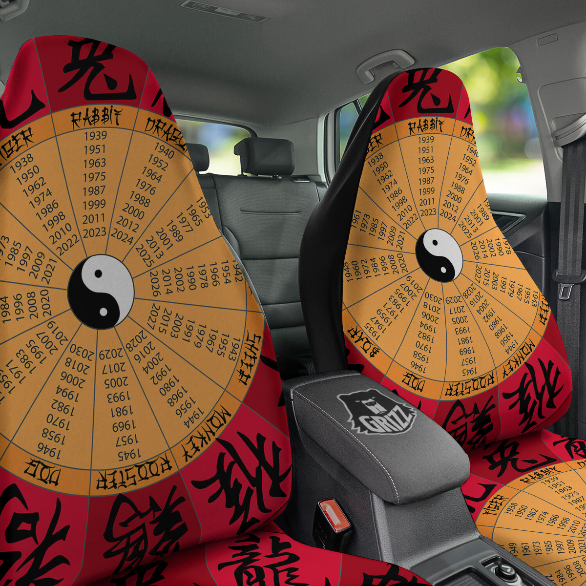 Calendar Wheel Chinese Zodiac Print Car Seat Covers-grizzshop