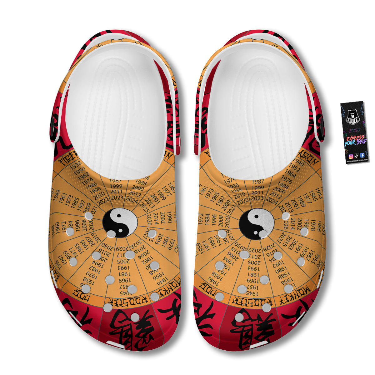 Calendar Wheel Chinese Zodiac Print Clog-grizzshop
