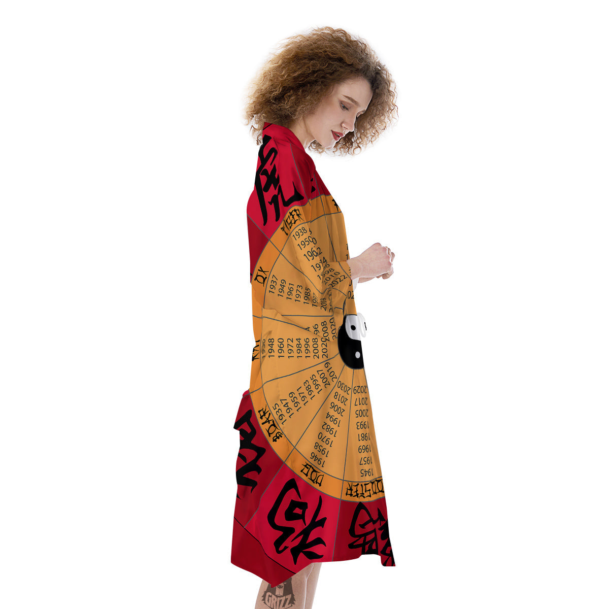 Calendar Wheel Chinese Zodiac Print Kimono-grizzshop