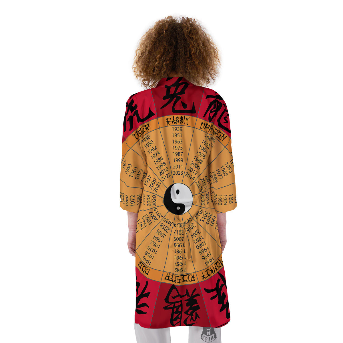 Calendar Wheel Chinese Zodiac Print Kimono-grizzshop