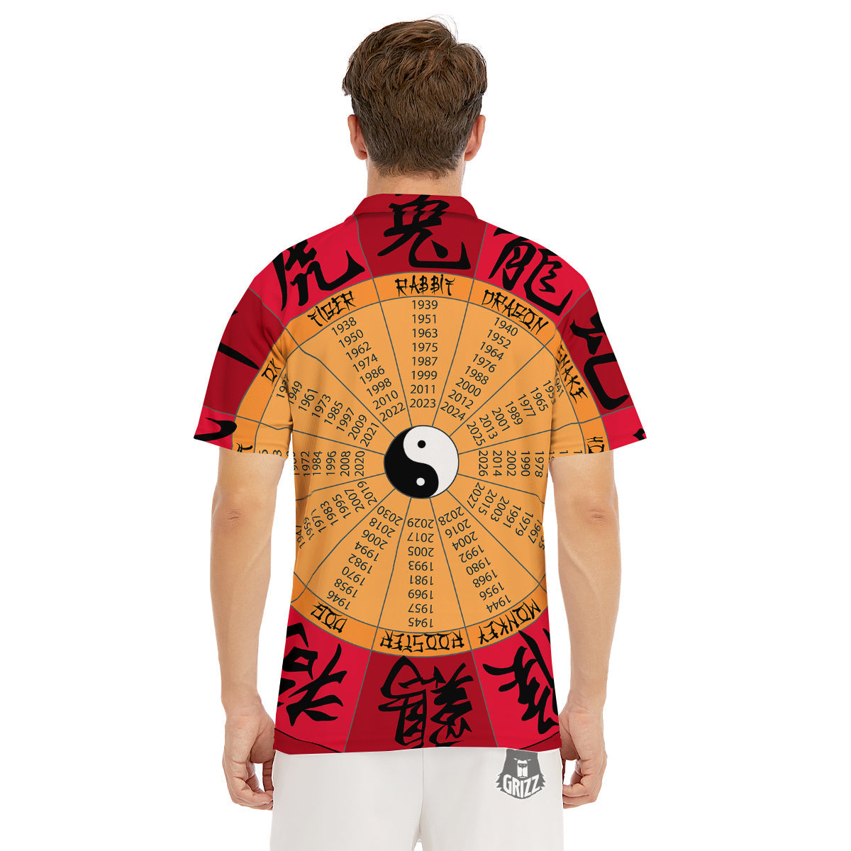 Calendar Wheel Chinese Zodiac Print Men's Golf Shirts-grizzshop