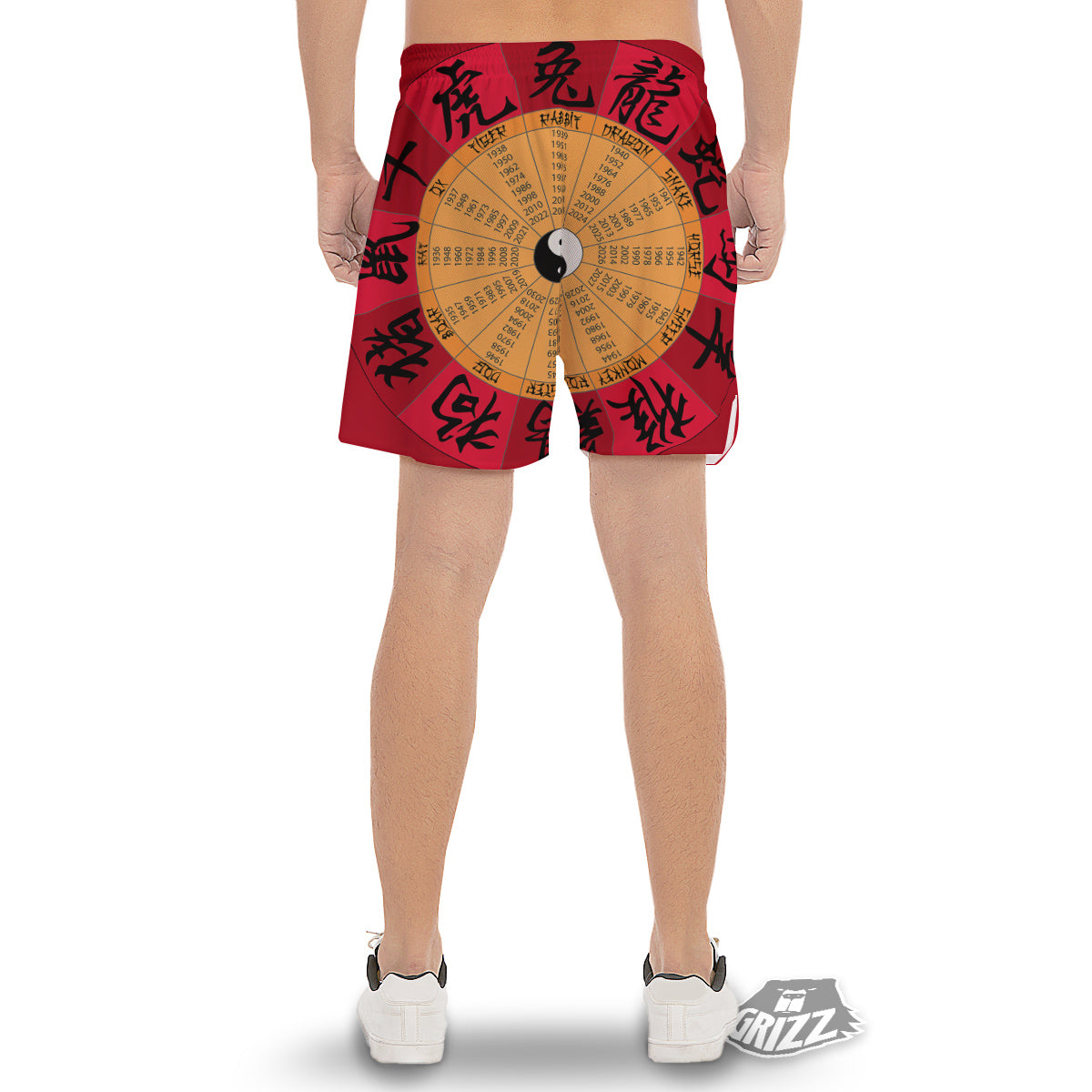 Calendar Wheel Chinese Zodiac Print Men's Gym Shorts-grizzshop