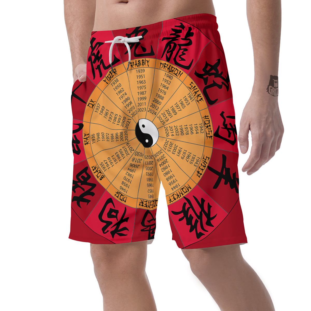 Calendar Wheel Chinese Zodiac Print Men's Shorts-grizzshop