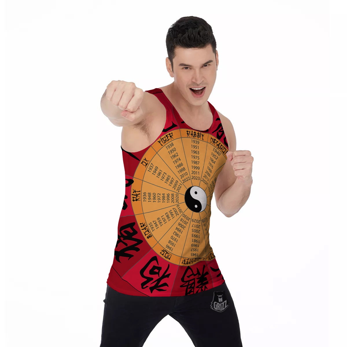 Calendar Wheel Chinese Zodiac Print Men's Tank Top-grizzshop