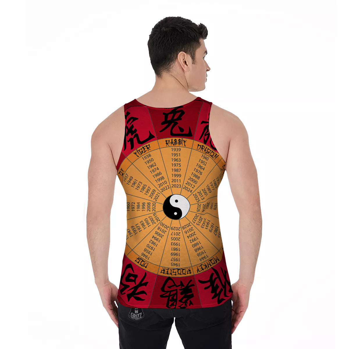 Calendar Wheel Chinese Zodiac Print Men's Tank Top-grizzshop