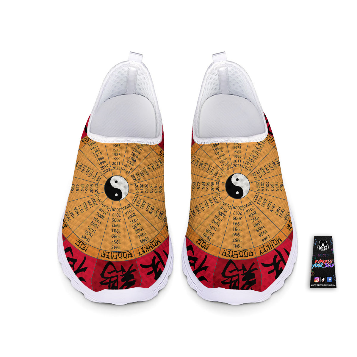 Calendar Wheel Chinese Zodiac Print Nurse Shoes-grizzshop