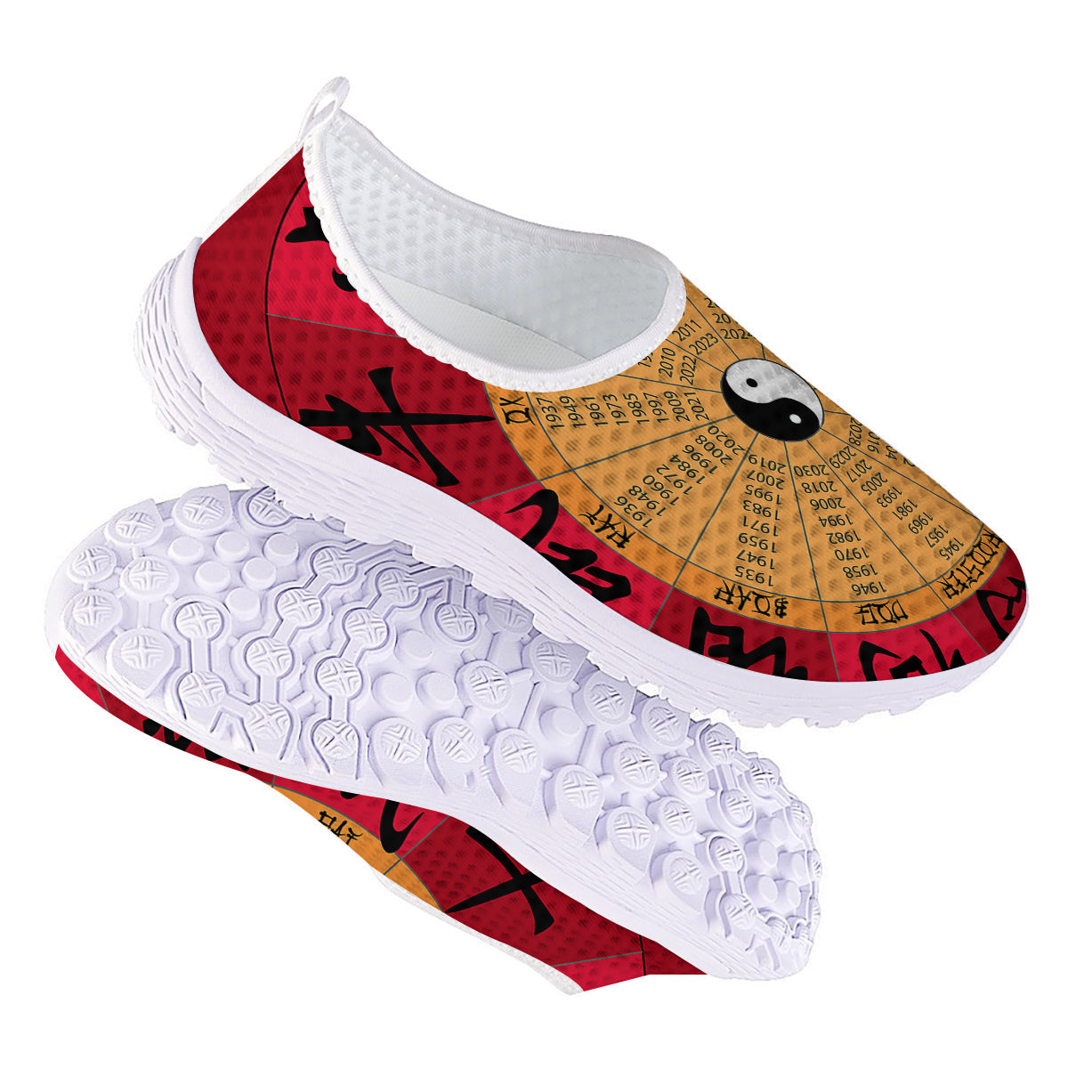Calendar Wheel Chinese Zodiac Print Nurse Shoes-grizzshop