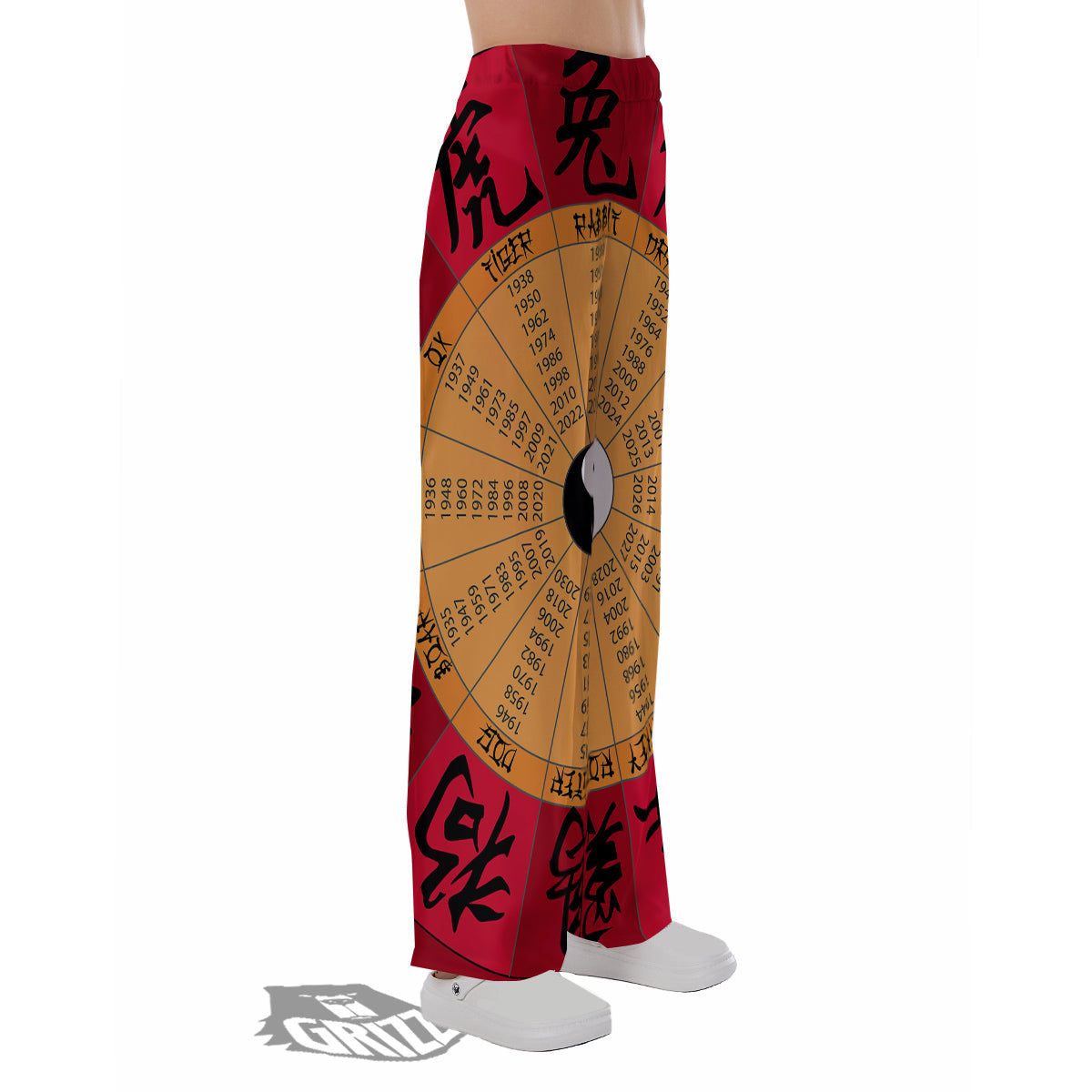 Calendar Wheel Chinese Zodiac Print Pajama Pants-grizzshop