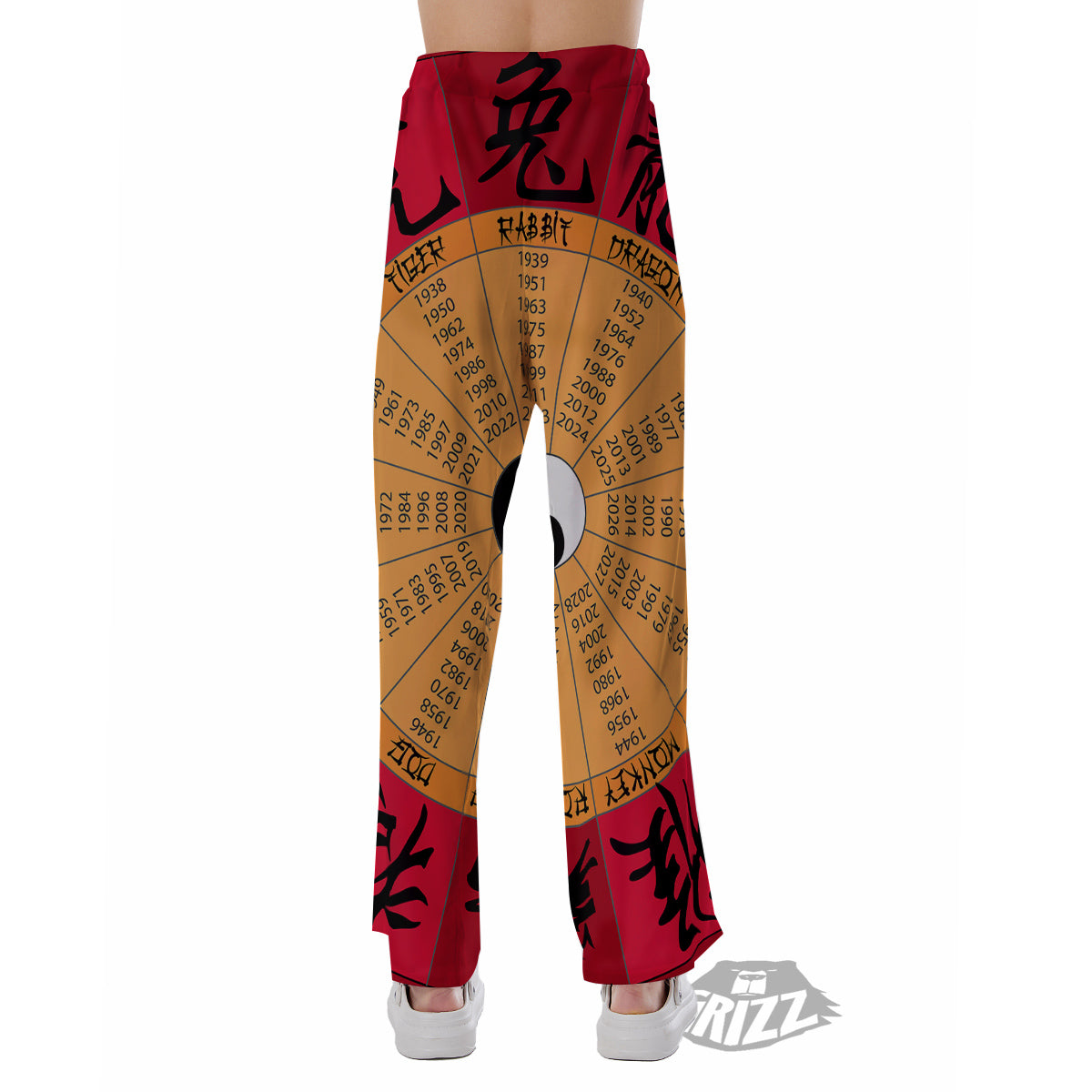 Calendar Wheel Chinese Zodiac Print Pajama Pants-grizzshop