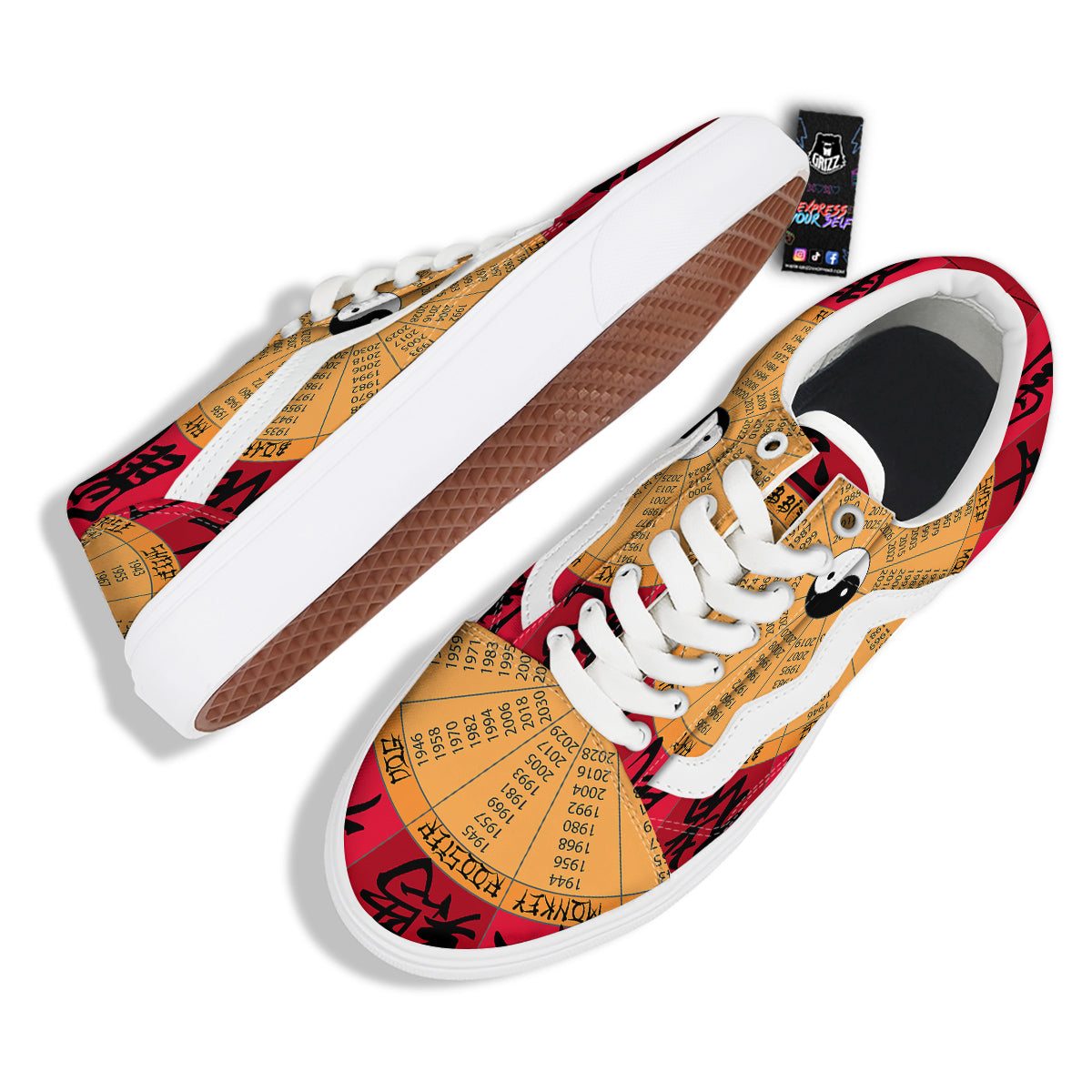 Calendar Wheel Chinese Zodiac Print Skate Shoes-grizzshop
