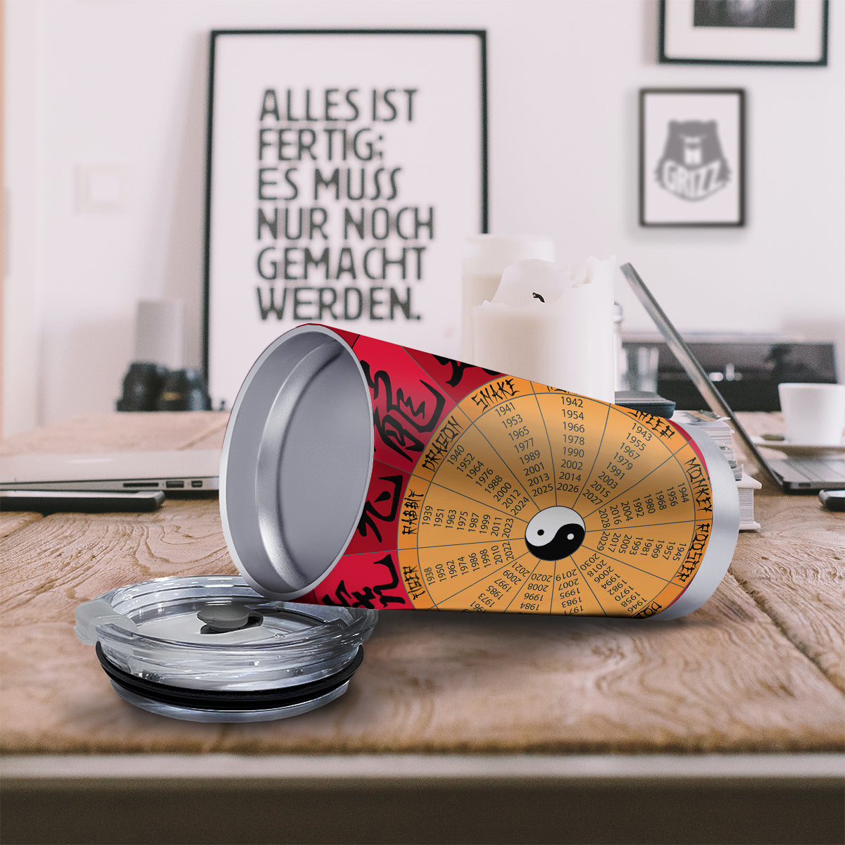 Calendar Wheel Chinese Zodiac Print Tumbler-grizzshop