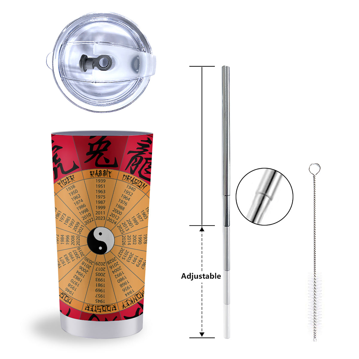Calendar Wheel Chinese Zodiac Print Tumbler-grizzshop