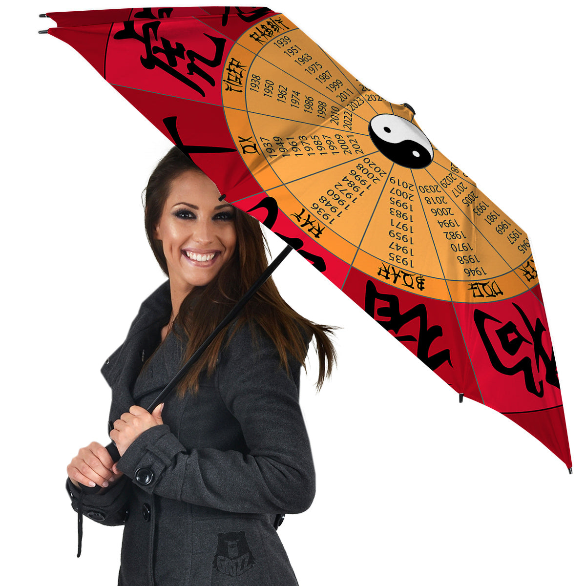 Calendar Wheel Chinese Zodiac Print Umbrella-grizzshop