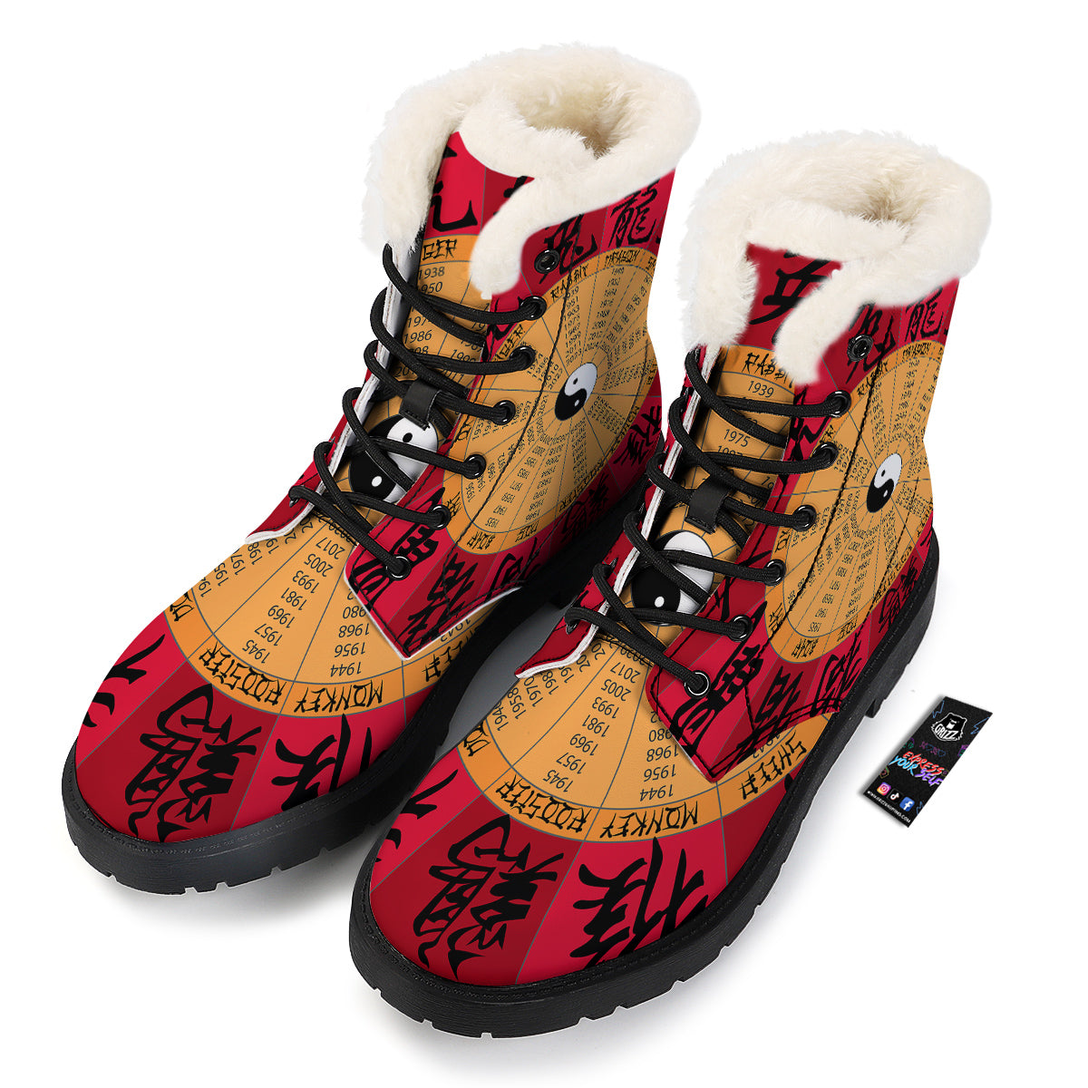 Calendar Wheel Chinese Zodiac Print Winter Boots-grizzshop